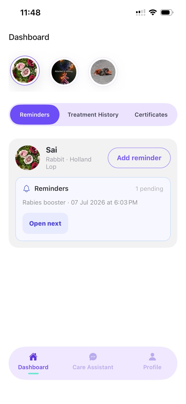 The Reminders section on your Dashboard