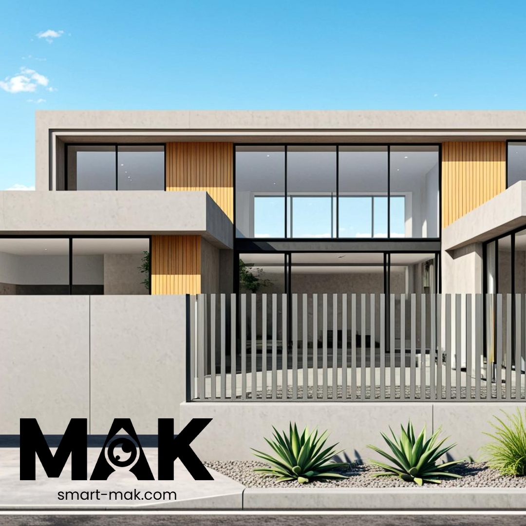 Aluminium Stelenzaun INFINITY vor modernem Einfamilienhaus