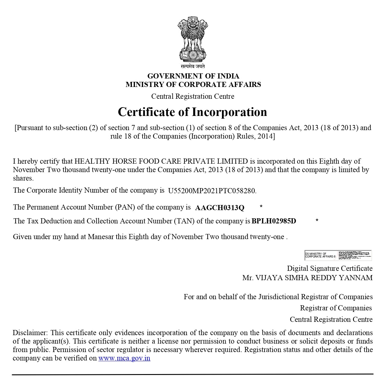 Certificate of Incorporation
