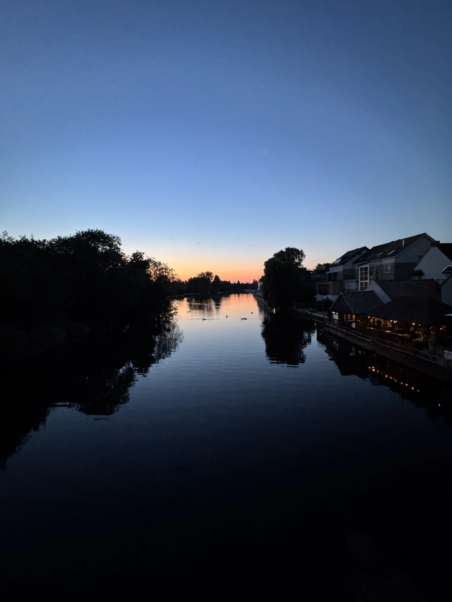 Boat moored on the River Ouse at sunset