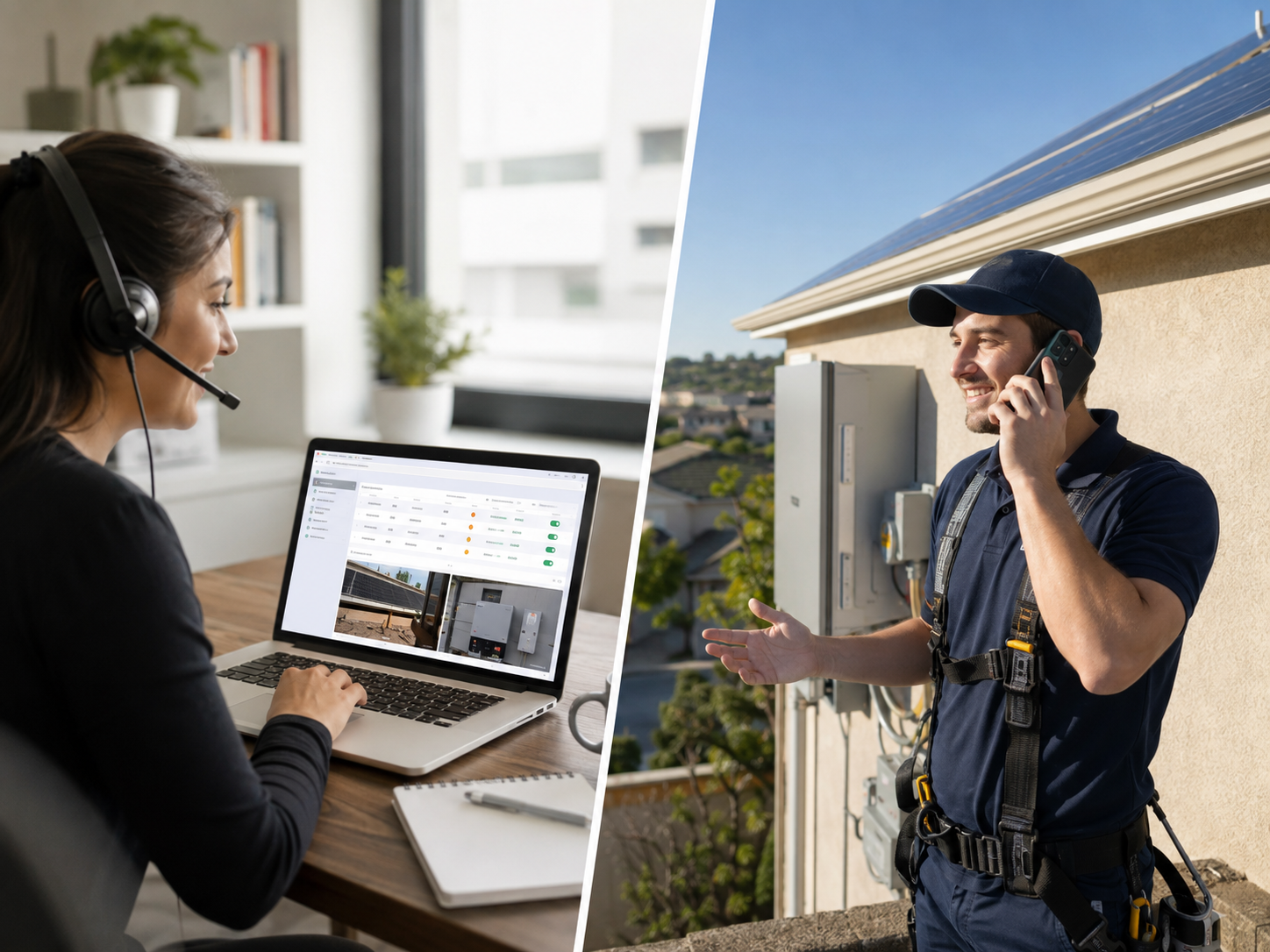 Call center coordinating with solar installation teams