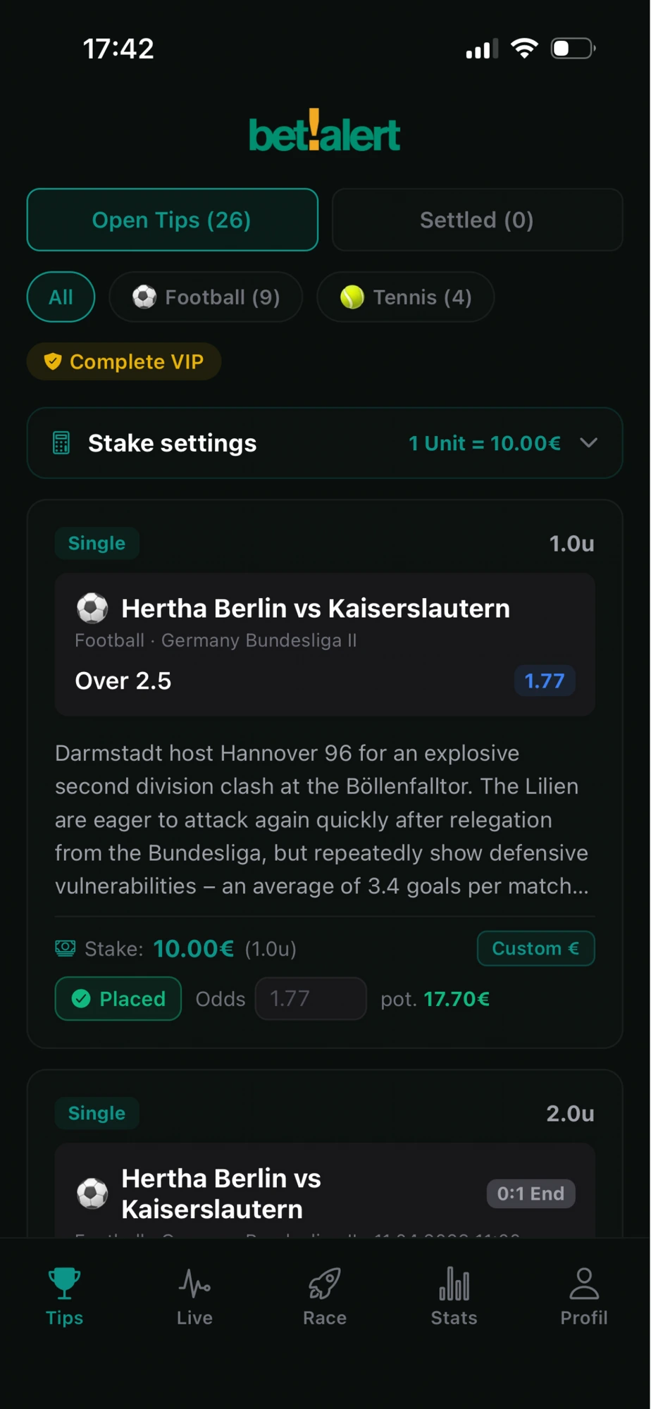 bet!alert Live-Tipp