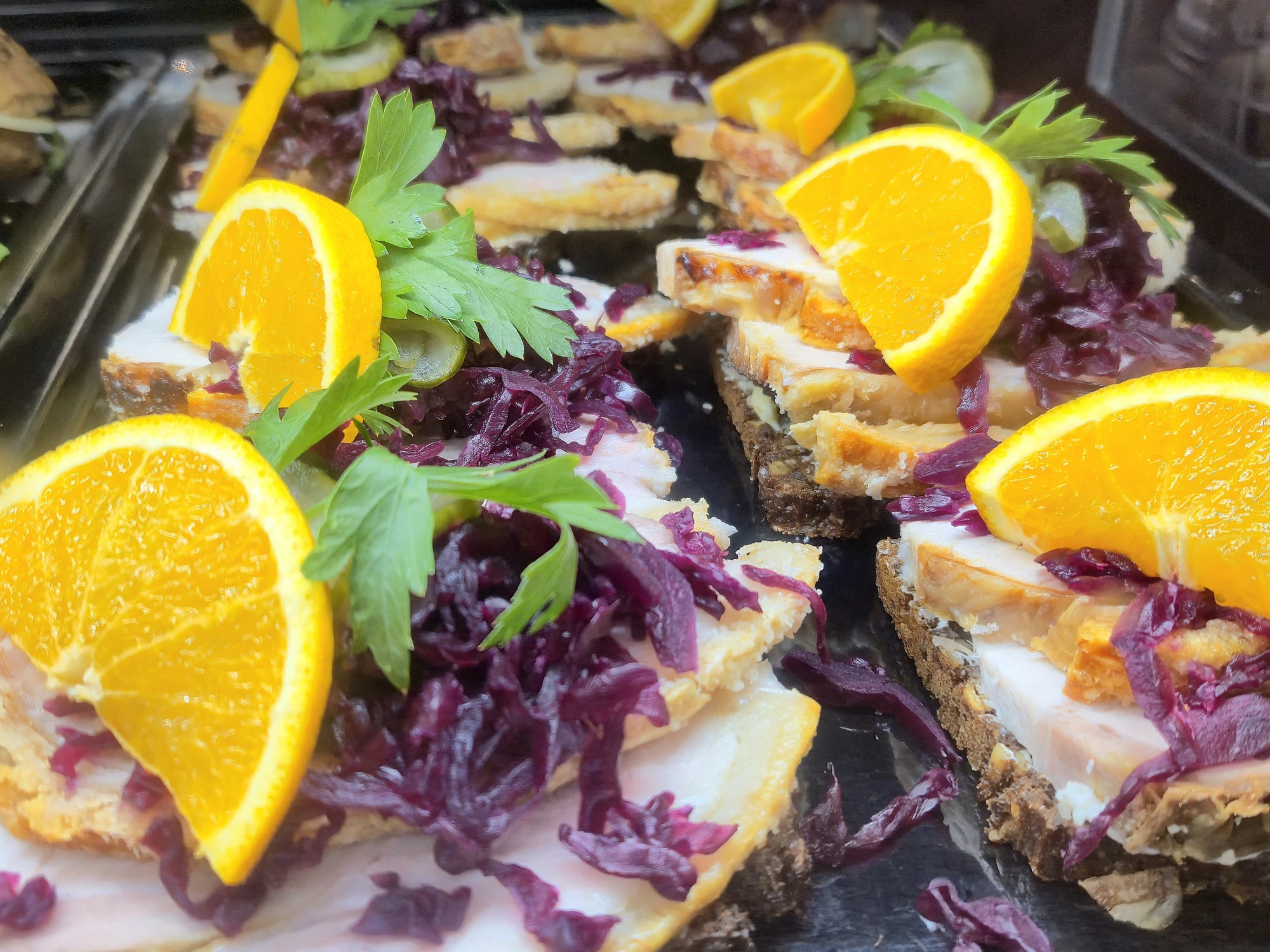 Danish smørrebrød on dark rye bread