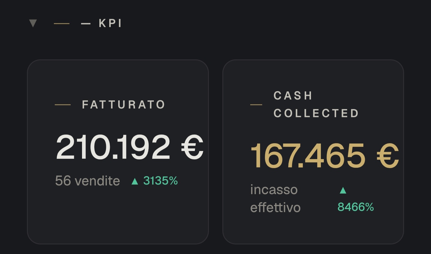 KPI · Fatturato 209.186€ · 61 vendite