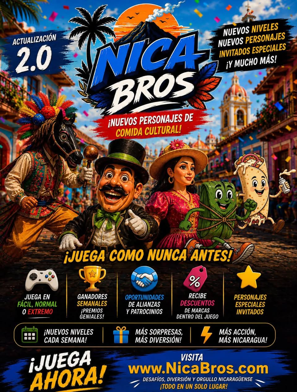 NICA BROS 2.0 — Juega como nunca antes · Play like never before