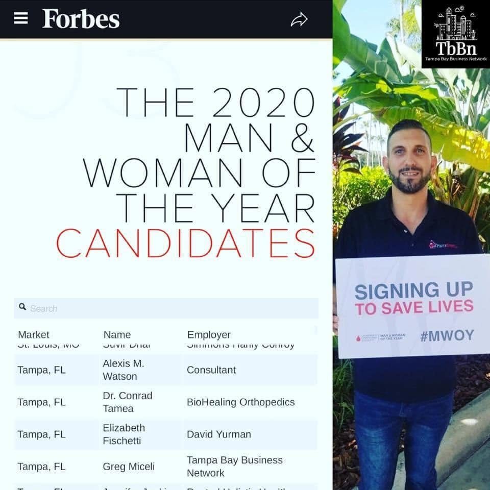 Greg Miceli listed in Forbes 2020 Man & Woman of the Year Candidates