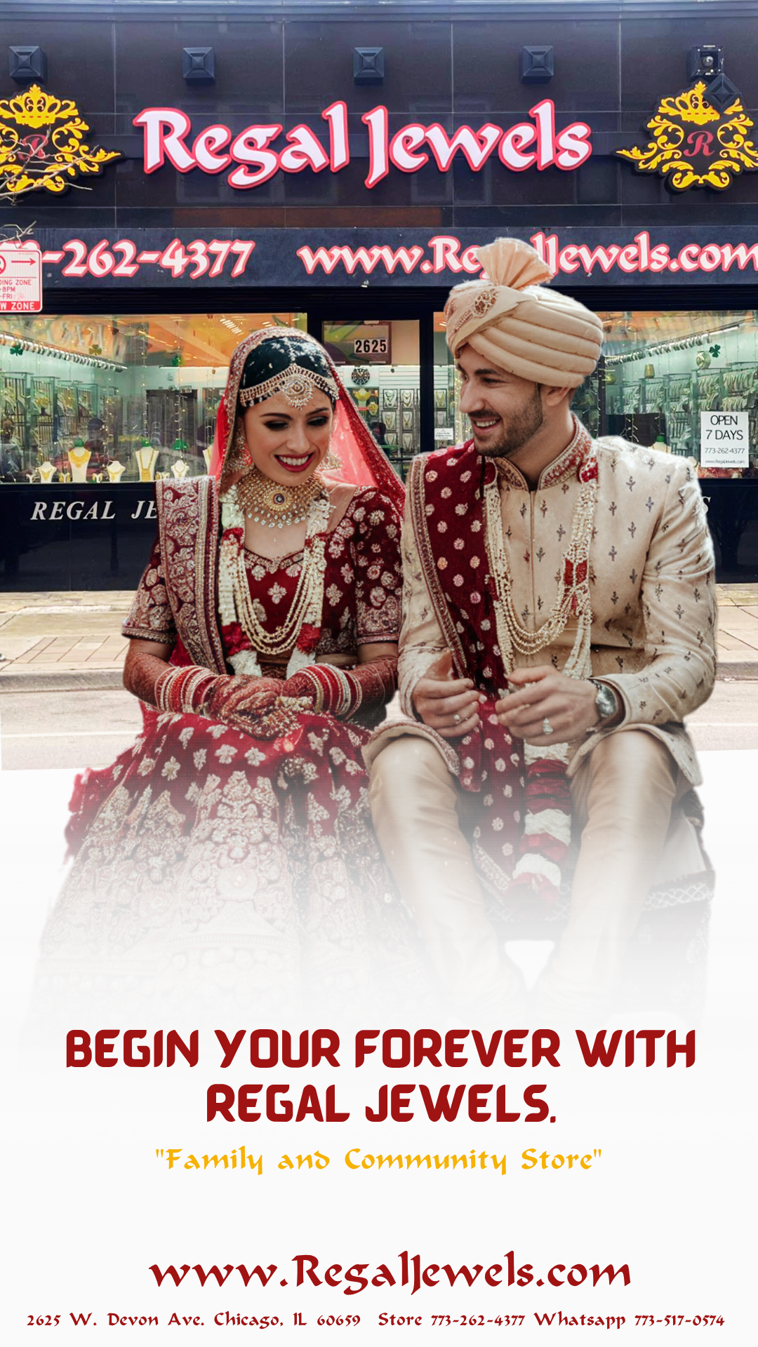 Couple in front of the Regal Jewels store on Devon Avenue