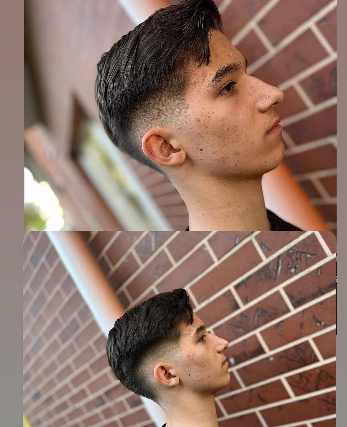Göndör felső, skin fade szakállal