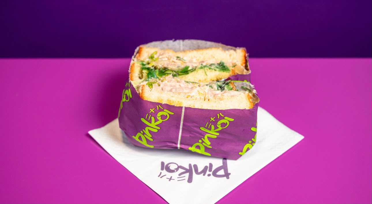 Tuna Wave sando with creamy tuna and greens in Pinkoi wrap