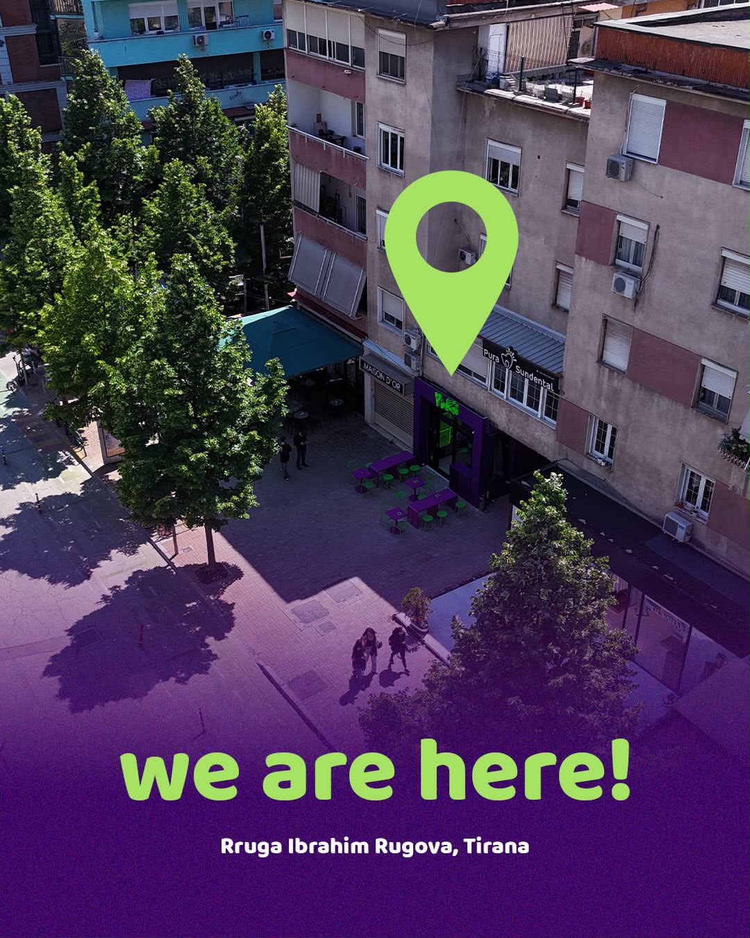 Aerial view of the Pinkoi storefront on Rruga Ibrahim Rugova marked with a green pin