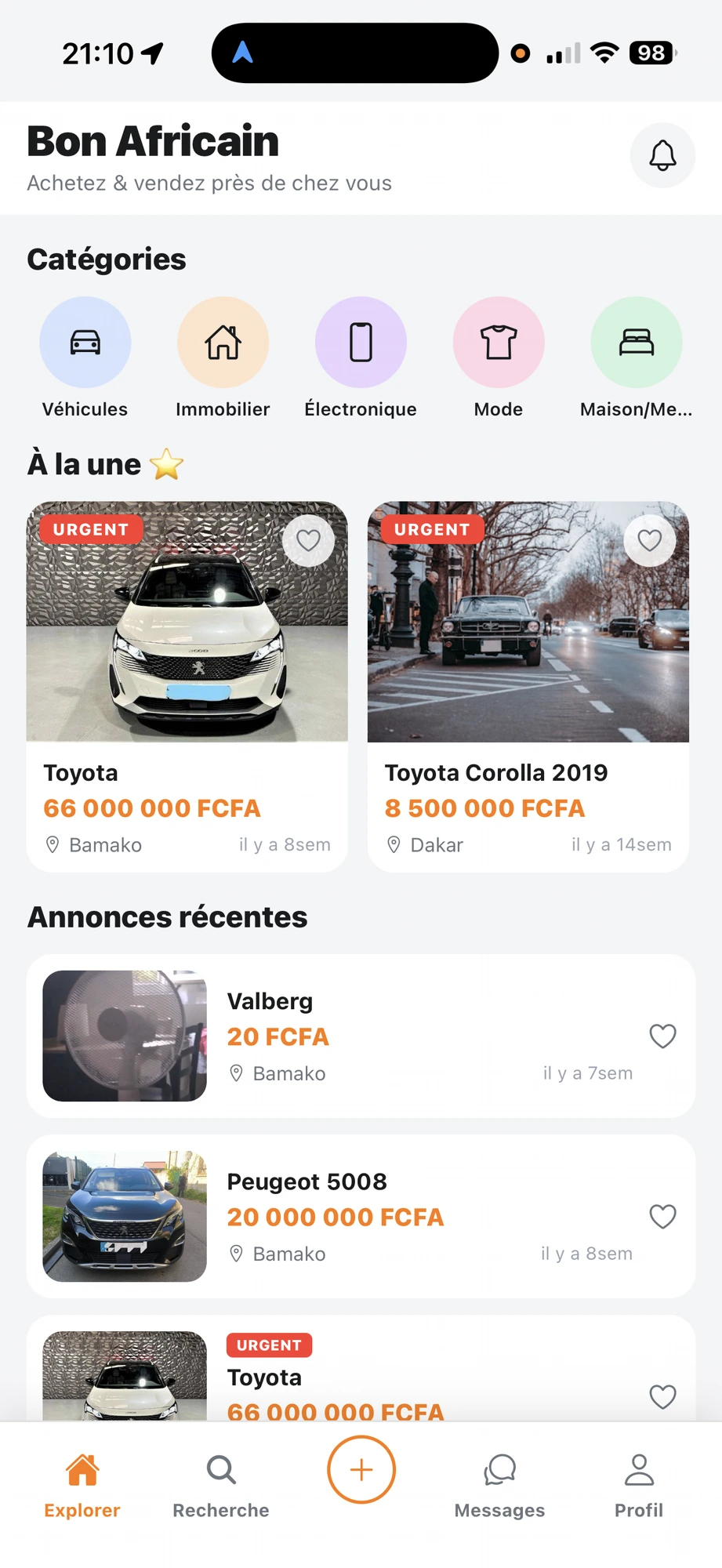Aperçu de l'application Bon Africain