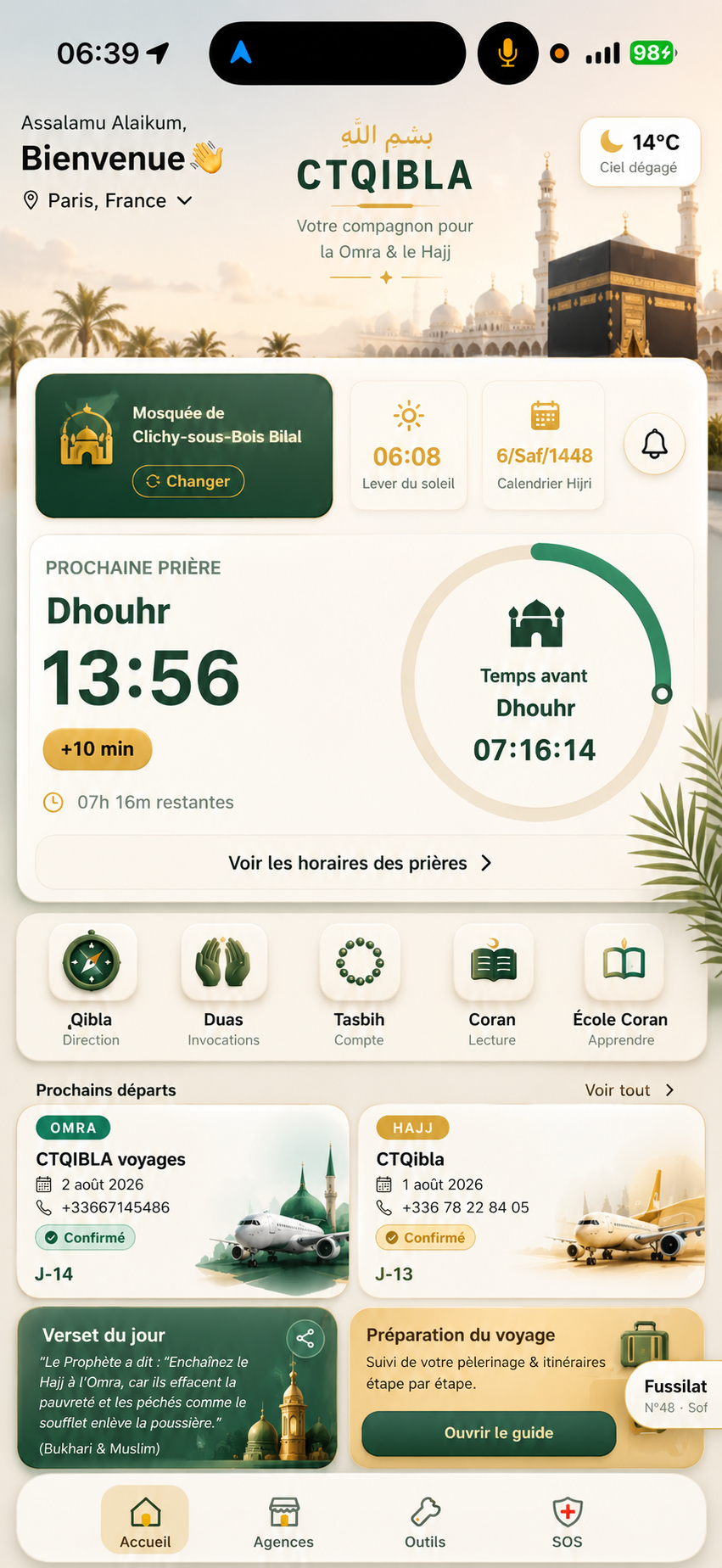 Aperçu de l'application CTQIBLA